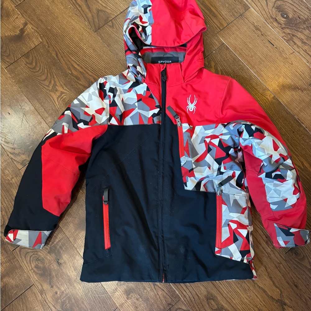 Spyder Kids Geometric Red and Black Ski Jacket